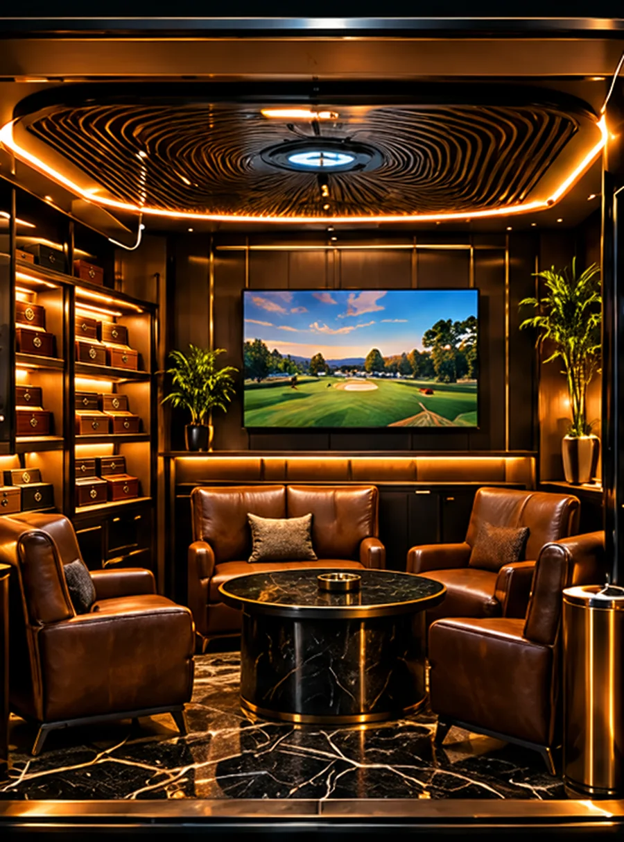 A Social Cave cutaway: club seating, humidor shelving and ceiling extraction