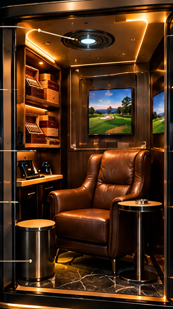 Solo Cave cutaway: ceiling extraction, humidor, cigar station, side table and screen